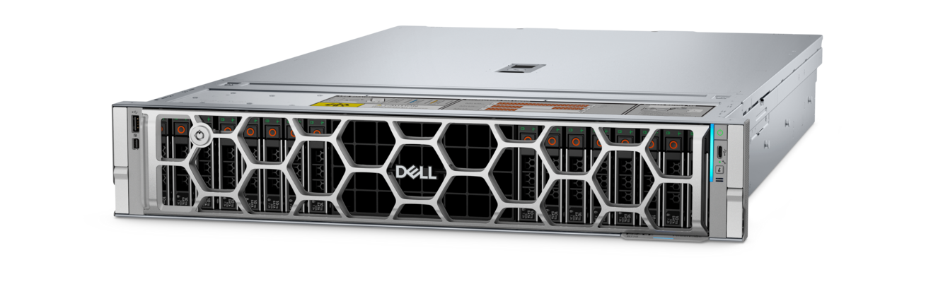 Servidor Dell PowerEdge R770 de rack, vista frontal en perspectiva con bisel Dell