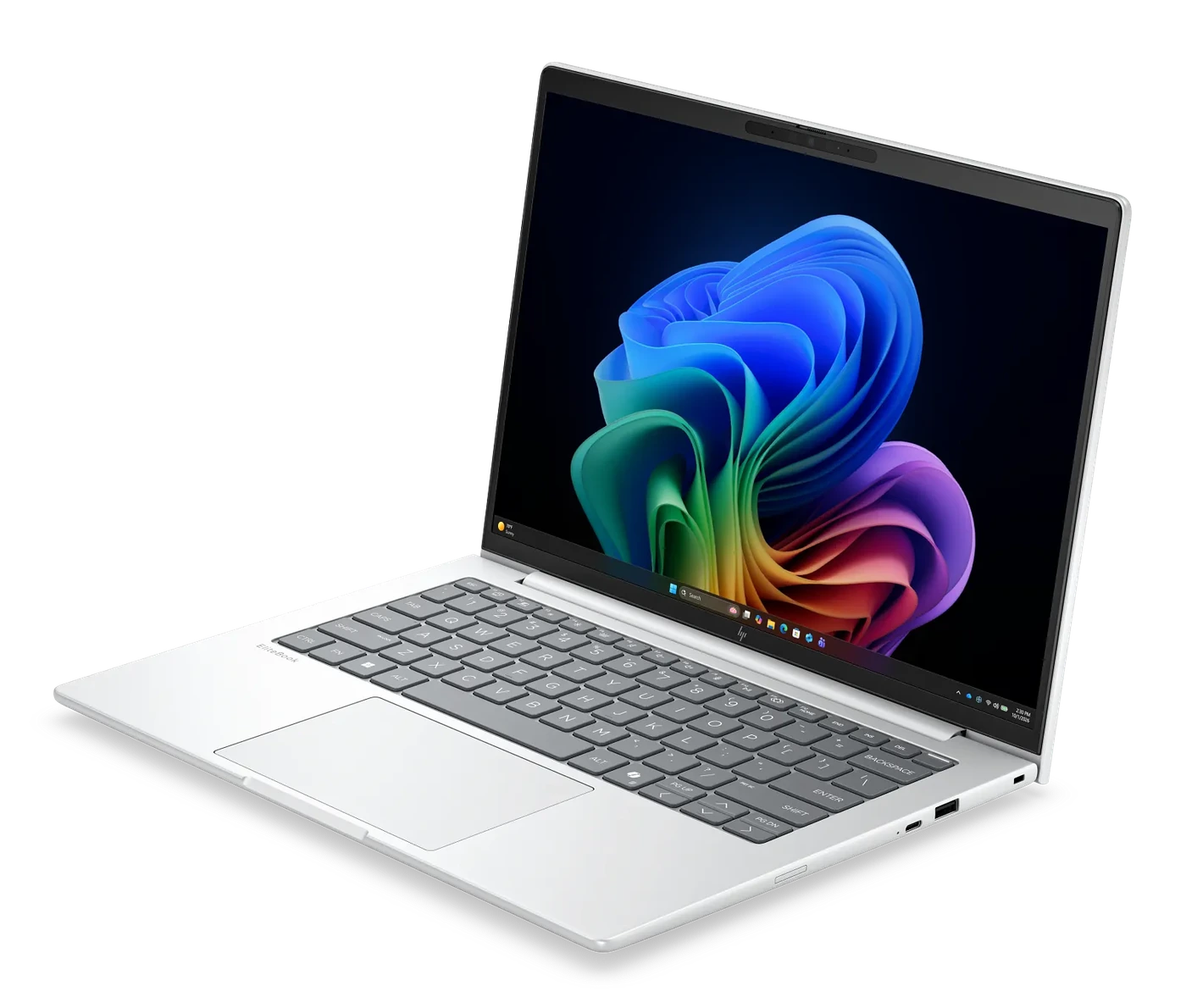 Laptop HP EliteBook 8 G2i de 14 pulgadas abierta, vista frontal en perspectiva